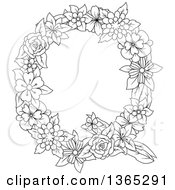 Poster, Art Print Of Black And White Lineart Floral Uppercase Alphabet Letter Q