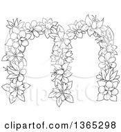 Poster, Art Print Of Black And White Lineart Floral Lowercase Alphabet Letter M