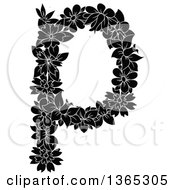 Clipart Of A Black And White Floral Lowercase Alphabet Letter P Royalty Free Vector Illustration