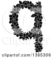 Poster, Art Print Of Black And White Floral Lowercase Alphabet Letter Q