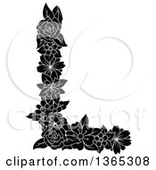Poster, Art Print Of Black And White Floral Uppercase Alphabet Letter L