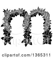 Clipart Of A Black And White Floral Lowercase Alphabet Letter M Royalty Free Vector Illustration