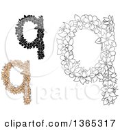 Clipart Of Floral Lowercase Alphabet Letter Q Designs Royalty Free Vector Illustration