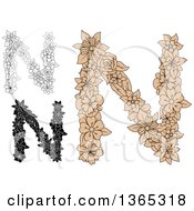 Clipart Of Floral Uppercase Alphabet Letter N Designs Royalty Free Vector Illustration