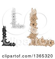 Clipart Of Floral Uppercase Alphabet Letter L Designs Royalty Free Vector Illustration