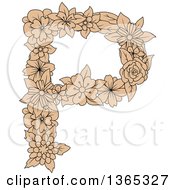Poster, Art Print Of Tan Floral Uppercase Alphabet Letter P