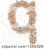 Clipart Of A Tan Floral Lowercase Alphabet Letter Q Royalty Free Vector Illustration