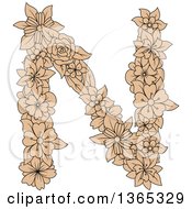 Poster, Art Print Of Tan Floral Uppercase Alphabet Letter N