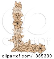 Clipart Of A Tan Floral Uppercase Alphabet Letter L Royalty Free Vector Illustration