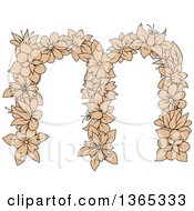 Poster, Art Print Of Tan Floral Lowercase Alphabet Letter M