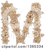 Poster, Art Print Of Tan Floral Uppercase Alphabet Letter M