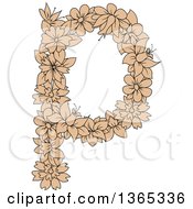 Clipart Of A Tan Floral Lowercase Alphabet Letter P Royalty Free Vector Illustration