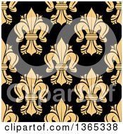Poster, Art Print Of Seamless Pattern Background Of Tan Fleur De Lis On Black