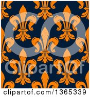 Poster, Art Print Of Seamless Pattern Background Of Orange Fleur De Lis On Navy Blue