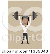Poster, Art Print Of Flat Design Black Businesswoman Holding Up A Barbell On Tan