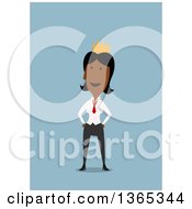 Clipart Of A Flat Design Black Businesswoman Queen Wearing A Crown On Blue Royalty Free Vector Illustration