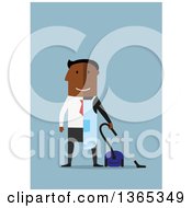 Poster, Art Print Of Flat Design Black Man Dressed Half In A Suit Half As A Janitor On Blue