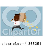 Poster, Art Print Of Flat Design Black Businessman Dropping Coins From A Sack On Blue