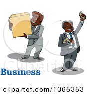 Poster, Art Print Of Cartoon Black Business Men Holding A Box And Cash Money