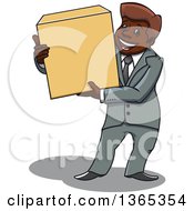 Poster, Art Print Of Cartoon Black Business Man Holding A Box