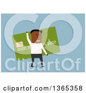 Poster, Art Print Of Flat Design Black Man Carrying A Giant Credit Card On Blue