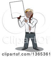 Poster, Art Print Of Cartoon Black Business Man Holding And Pointing To A Blank Sign