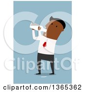Poster, Art Print Of Flat Design Black Businessman Drinking Milk From A Bottle On Blue