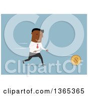 Poster, Art Print Of Flat Design Black Businessman Chasing A Coin With Cutlery On Blue