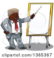 Poster, Art Print Of Cartoon Black Business Man Pointing To A Board