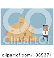 Poster, Art Print Of Flat Design Black Businessman With A Messy Stack Of Boxes On Blue