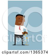 Poster, Art Print Of Flat Design Black Businessman Pouring Coins From His Wallet On Blue