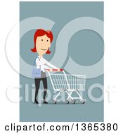 Clipart Of A Flat Design White Businesswoman Shopping On Blue Royalty Free Vector Illustration by Vector Tradition SM