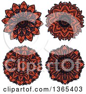 Poster, Art Print Of Navy Blue And Salmon Pink Kaleidoscope Flower Designs