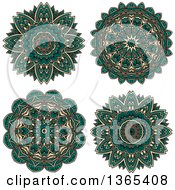 Turquoise And Beige Kaleidoscope Flower Designs