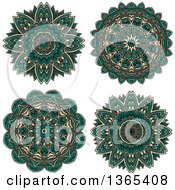 Poster, Art Print Of Turquoise And Beige Kaleidoscope Flower Designs