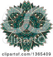 Clipart Of A Turquoise And Beige Kaleidoscope Flower Design Royalty Free Vector Illustration