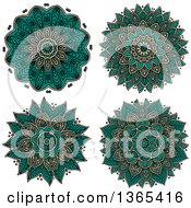 Clipart Of Turquoise And Beige Kaleidoscope Flower Designs Royalty Free Vector Illustration