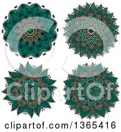 Poster, Art Print Of Turquoise And Beige Kaleidoscope Flower Designs