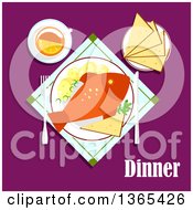 Clipart Of A Seafood Fish Plate With Bread And Tea Royalty Free Vector Illustration