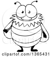 Clipart Of A Cartoon Black And White Happy Bee Royalty Free Vector Illustration