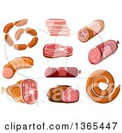Clipart Of Sausage Salami And Ham Products Royalty Free Vector Illustration