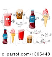 Clipart Of Faces Hands Coffee Ice Cream And Sodas Royalty Free Vector Illustration
