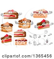 Poster, Art Print Of Cartoon Faces Hands And Cakes