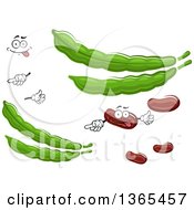 Poster, Art Print Of Cartoon Face Hands Kidney Beans And Pods