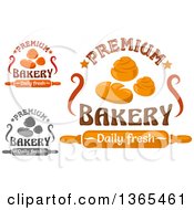 Clipart Of Bakery Designs With A Rolling Pin Bread And Sweet Buns With Text Royalty Free Vector Illustration