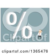 Poster, Art Print Of Flat Design White Businessman Looking At A Giant Percent Symbol On Blue