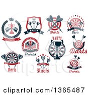 Clipart Of Red And Navy Blue Throwing Darts Designs With Text Royalty Free Vector Illustration