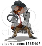 Clipart Of A Cartoon Black Male Detective Searching With A Magnifying Glass Royalty Free Vector Illustration by Vector Tradition SM