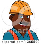 Poster, Art Print Of Cartoon Avatar Of A Happy Black Male Contractor Wearing A Hardhat