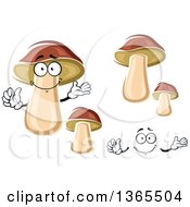 Poster, Art Print Of Cartoon Face Hands And Boletus Mushrooms